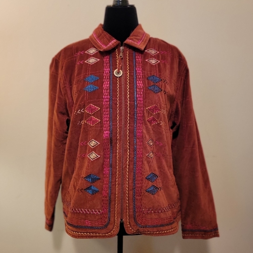 Coldwater Creek Embroidered Boho Zip Up Jacket Size XL - Picture 1 of 8